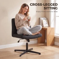 HOMCOM Armless Office Chair, Cross Legged Linen Computer Desk Vanity Chair with Wide Seat, Rocking Function, Black(m-4)