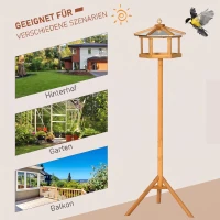 PawHut Houten vogelvoederhuis op standaard met platform en schuin metalen dak, Ø57,7 x 153 cm, naturel(m-4)