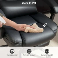 HOMCOM Scaun de Birou cu Masaj și Încălzire Reclinabil cu Telecomandă și Suport pentru Picioare, din Piele PU, Negru(m-6)