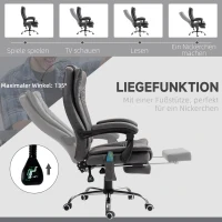 Vinsetto Directiestoel met Massage- en Verwarmfunctie, Voetensteun, Verstelbaar, tot 120kg, Grijs(m-9)