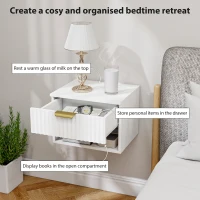 HOMCOM Floating Nightstands Set of 2, Modern Wall Mounted Bedside Tables, White(m-5)
