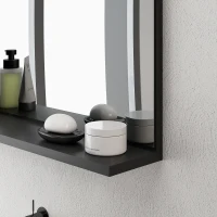 kleankin Specchio Bagno da Parete con Mensola Design Moderno e Multiuso, 60x12x40 cm, Nero(m-9)