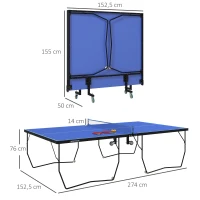 SPORTNOW Tafeltennistafel, opvouwbaar, 8 wielen, gepoedercoat stalen frame, MDF, 274 x 152,5 x 76 cm, Blauw(m-3)