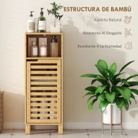 HOMCOM Mueble Auxiliar de Baño Estrecho con Puerta de Lamas Balda Abierto Estante Ajustable 30x30x80 cm Natural(m-6)