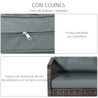 Outsunny Conjunto de Muebles de Ratán Juego de 3 Piezas de Jardín 2 Sillones 65x66x75 cm y Mesa de Vidrio Templado 50x50x50 cm con Cojines Acolchados para Terraza Patio Marrón y Gris(m-6)