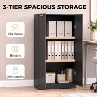 HOMCOM 120 cm Tall Storage Cabinet Cupboard, 3-Tier File Organiser Wooden Filing Cabinet, Black(m-5)
