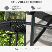 Outsunny Tuintafel boho-stijl outdoor bijzettafel, PE-rattan, gehard glas, weerbestendig, 50 cm x 50 cm x 50 cm, zwart(m-5)