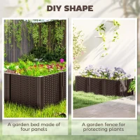 Outsunny Plastic Raised Garden Bed, Modular Planter Box Kit, Garden Fence Edging Border for Flowers, Vegetables, Herbs, Brown(m-4)
