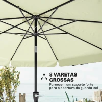 Outsunny Chapéu de Sol de Jardim Ø266x250 cm Proteção UV50+ Chapéu de Sol de Alumínio Inclinável com Teto de Ventilação Manivela para Terraço Varanda Exterior Bege(m-7)
