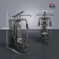HOMCOM Gym Krachtstation Fitnessstation Multigym Fitnesscentrum Fitnessapparatuur incl. gewichten Latzug Beincurl Metaal PU-kunstleer zwart 150 x 110 x 210 cm(m-3)