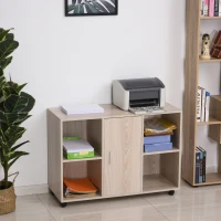 HOMCOM Support d'imprimante - caisson organiseur bureau - 4 niches, placard porte, grand plateau - panneaux particules chêne clair(m-9)