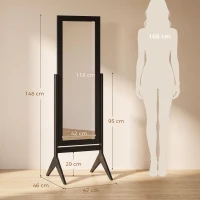 HOMCOM Freestanding Adjustable Angle Dressing Mirror, Full Length Mirror for Bedroom, Living Room, 148 x 47 cm, Black(m-3)