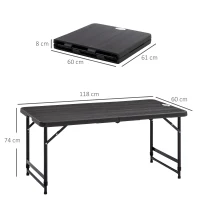 Outsunny buitentafel, tuintafel, voor 4 personen, opvouwbaar, in hoogte verstelbaar, houtlook, grijs+zwart, 118 x 60 x 74 cm(m-3)