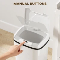 HOMCOM 15L Sensor Bin, Automatic Touchless Kitchen Bin, Easy Clean, Battery Operated for Home Office, Bedroom, Bathroom, White(m-5)