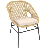 Outsunny Rattan Bistroset 3-delig tuinmeubelset met 2 tuinstoelen, glazen tafel, wasbare kussens, ergonomisch(m-10)