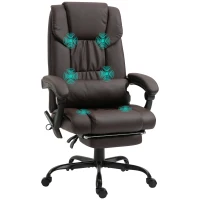 Vinsetto PU Leather Office Chair with 6-Point Vibration Massage, Reclining Chair Office with Footrest, Adjustable Height, Computer Chair, Brown(m-11)