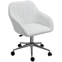 Vinsetto Silla de Oficina Ergonómica Silla de Escritorio Giratoria con Altura Ajustable Respaldo y Reposabrazos de Piel Sintética Carga 120 kg 60x59x79-89 cm Blanco(m-12)