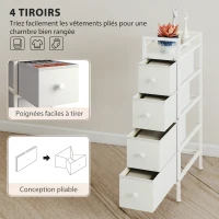 HOMCOM Commode 4 Tiroirs Pliables en Tissu, Meuble de Rangement Étroit, Style Moderne, Cadre en Acier, 20 x 43 x 81,5 cm Blanc(m-5)