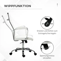 Vinsetto bureaustoel ergonomische bureaustoel met wipfunctie directiestoel hoogteverstelbare draaistoel gestoffeerd kunstleer schuim Wit 54 x 62 x 104-114 cm(m-5)