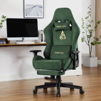 Fauteuil gaming avec repose-pieds, similicuir respirant, réglable en hauteur avec vérin à gaz, pivotant, 70x70x135 cm, Vert(m-2)