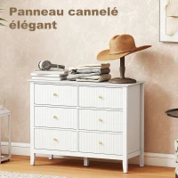 HOMCOM Commode à 6 Tiroirs, Meuble de Rangement, Chiffonnier avec Façades Rainurées, 100 x 40 x 78 cm, Blanc(m-7)