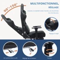 Chaise gaming ergonomique, entièrement rembourrée, respirante, anti-plis et durable, 70x70x131 cm, Noir(m-4)