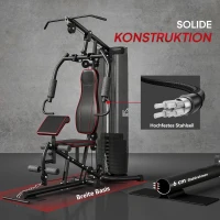 HOMCOM Fitnessapparaat voor thuis, Trainingsstation, Halterbank, Borstpers, Staal, 170x104x205 cm, Zwart(m-6)