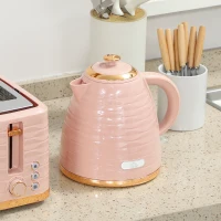 HOMCOM 2-in-1 Toaster en Waterkoker Set, 7 Bruiningsniveaus, Onthouden en Opwarmfunctie, Roze(m-8)
