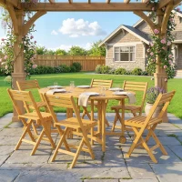 Outsunny Tuinmeubelset FSC hout zitgroep 7-delig uitschuifbare tafel met 6 klapstoelen parasolopening lamellenontwerp(m-8)