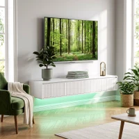 HOMCOM Mobilă TV suspendată flotantă 160 cm cu iluminare LED și prize, mobilă pentru televizor 182,88 cm, alb(m-4)