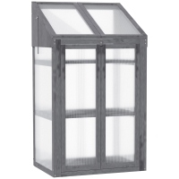 Outsunny Kweekbak Kleine Houten Kas met Ramen Dubbele Deur 3 Planken 70x50x120 Tuin Grijs