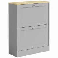 HOMCOM Dulap pentru pantofi 12 perechi, Dulap de intrare cu 2 sertare rabatabile și rafturi reglabile, 60 x 23,5 x 80cm, Gri(m-1)