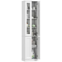 HOMCOM Meuble de Salle de Bain 6 niveaux, Meuble de Rangement avec 4 Portes à Fermeture Douce et Étagères Réglables, Blanc(m-17)