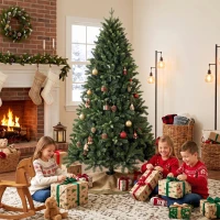 HOMCOM Artificial Christmas Tree, Hinged Xmas Tree with 2419 PE & PVC Branch Tips, 6ft, Green(m-9)