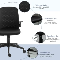 Vinsetto Silla de Oficina Ergonómica Silla Escritorio Giratoria para Adolescentes Ajustable en Altura con Reposabrazos Abatible Soporte Lumbar y Respaldo Transpirable Ligera 57x61x93-102 cm Negro(m-7)