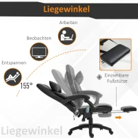 Vinsetto massagestoel directiestoel met warmtefunctie Massagefunctie 7 massagepunten, in hoogte verstelbare draaistoel met voetensteun, hoofdsteun, modern schuim PVC zwart 68 x 79 x 104-112 cm(m-5)