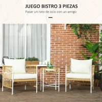 Outsunny Conjunto Jardín Exterior de 2 Sillas y Mesa de Ratán con Cojines Acolchados para Balcón Terraza Amarillo y Crema(m-4)