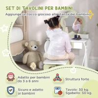 ZONEKIZ Set Toeletta per Bambina con Specchio Trucco e Sgabello Abbinato in Legno, Cassetto e Contenitori, Bianco(m-4)