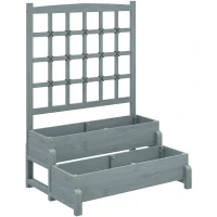 Outsunny 2-Tier Raised Garden Bed with Trellis, Wooden Elevated Planter Box with Drainage Holes, Outdoor Raised Planter for Climbing Plants, Fruits, Vegetables, Flowers, Grey(m-1)