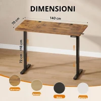 Scrivania elettrica regolabile in altezza, motore silenzioso con 3 posizioni di memoria, 140×70 cm, 72–118 cm, 140x70x72-118 cm, Marrone(m-3)