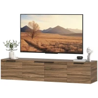 HOMCOM Meuble TV suspendu meuble télé pour téléviseur jusqu'à 65 pouces avec 3 placards à portes, 150 x 35 x 32 cm, marron(m-12)