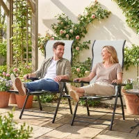 Outsunny Conjunto de 2 Cadeiras Dobráveis Reclináveis de Jardim Exterior com Encosto Alto Ajustável em 5 Posições Apoio para Pés Cinza Claro(m-9)