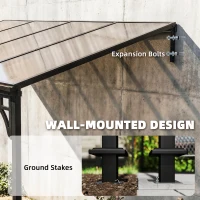 Outsunny 4 x 3 m Metal Lean-to Pergola, Wall-Mounted Garden Pergola with Polycarbonate Roof and Metal-Aluminium Frame, Heavy Duty Hardtop Gazebo for Outdoor Patios, BBQ, Brown(m-4)