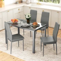 HOMCOM 5-Piece Kitchen Dining Table Set with 4 Faux Leather Metal Frame Chairs Glass Tabletop Desk for Dining Room, Kitchen, Dinette, Grey(m-2)