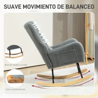 HOMCOM Mecedora de Borreguito con Respaldo Acolchado Almohada y Base de Madera de Caucho Carga 120 kg Gris(m-4)