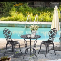 Outsunny Set 3 Pezzi Tavolo e due Sedie da Giardino in Stile Rétro con Decorazioni Floreali, Color Bronzo(m-10)