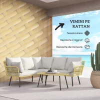 Outsunny Set da Giardino 4 Pezzi in Rattan PE con Tavolino da Esterni 90x45x42 cm e 2 Divanetti per Esterni 6ex63x74 cm, Bianco Crema(m-4)