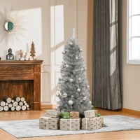 HOMCOM Albero di Natale Slim Artificiale Alto 150cm con 408 Rami, Albero di Natale Slim con Base Rimovibile, in PET e Acciaio, Argento(m-10)