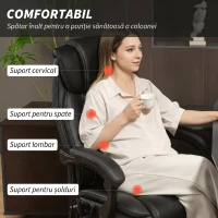 HOMCOM Scaun de Birou cu Masaj și Încălzire Reclinabil cu Telecomandă și Suport pentru Picioare, din Piele PU, Negru(m-5)
