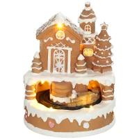 HOMCOM Christmas Gingerbread House, Lighted Musical Snow Village with Rotating Train, LEDs, Tunes, Battery Operated(m-13)